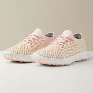 Allbirds W8.5 Peach Pink White Tree Dasher Two Knit Running Pull on Sneakers